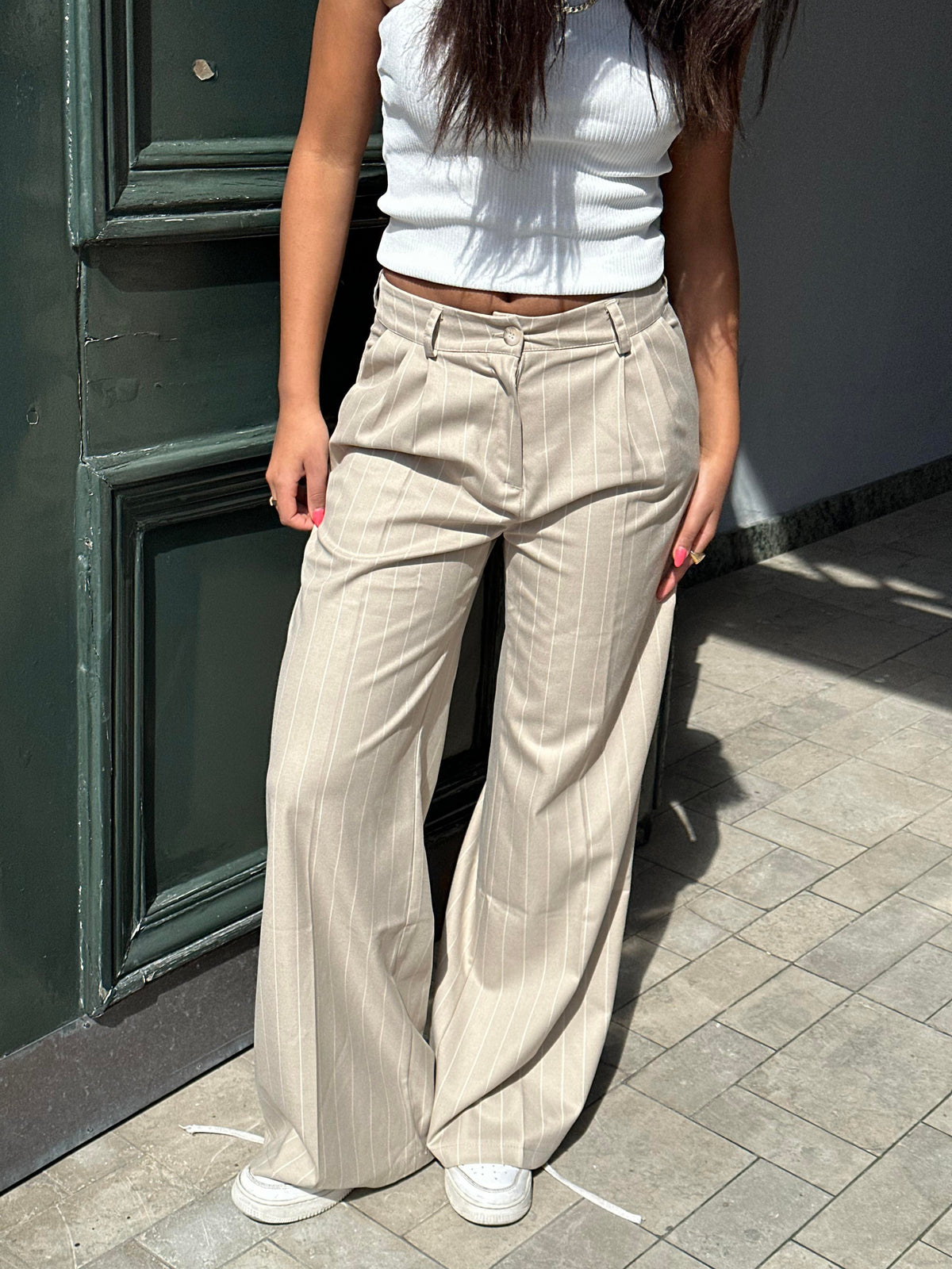 Arlette suit pants - Beige with white stripes