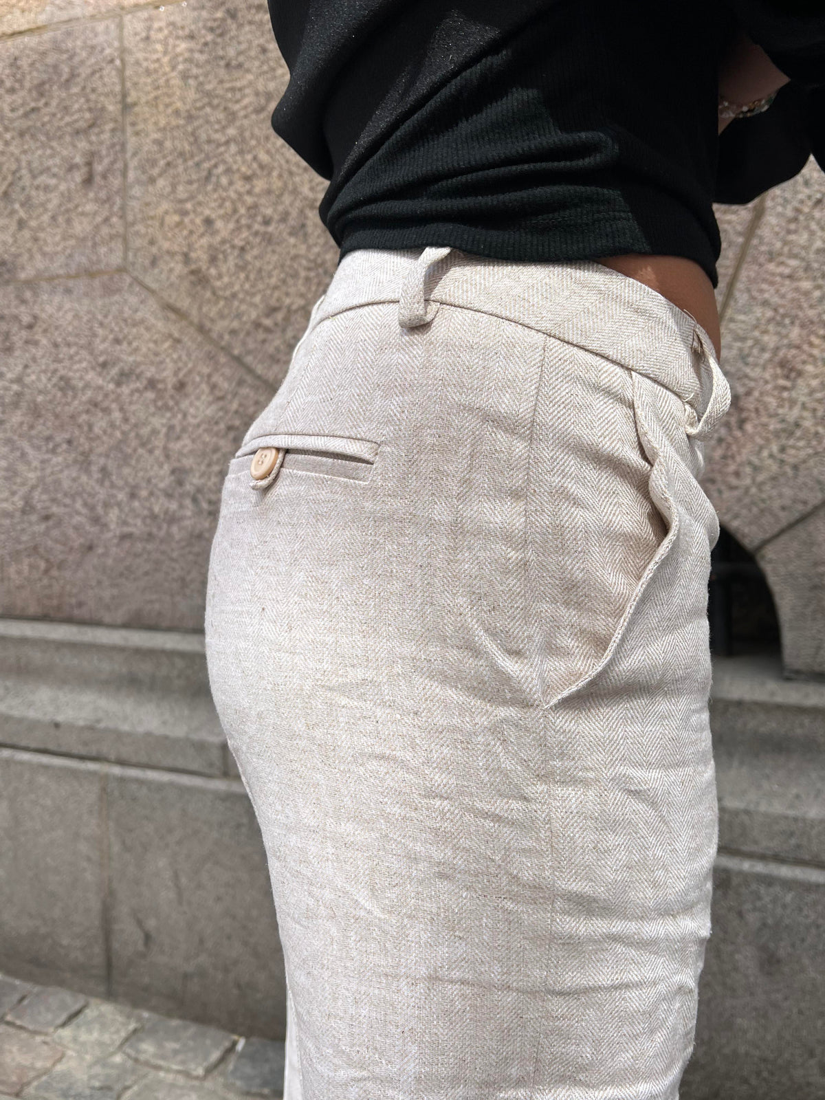 Herringbone pants - Beige/white