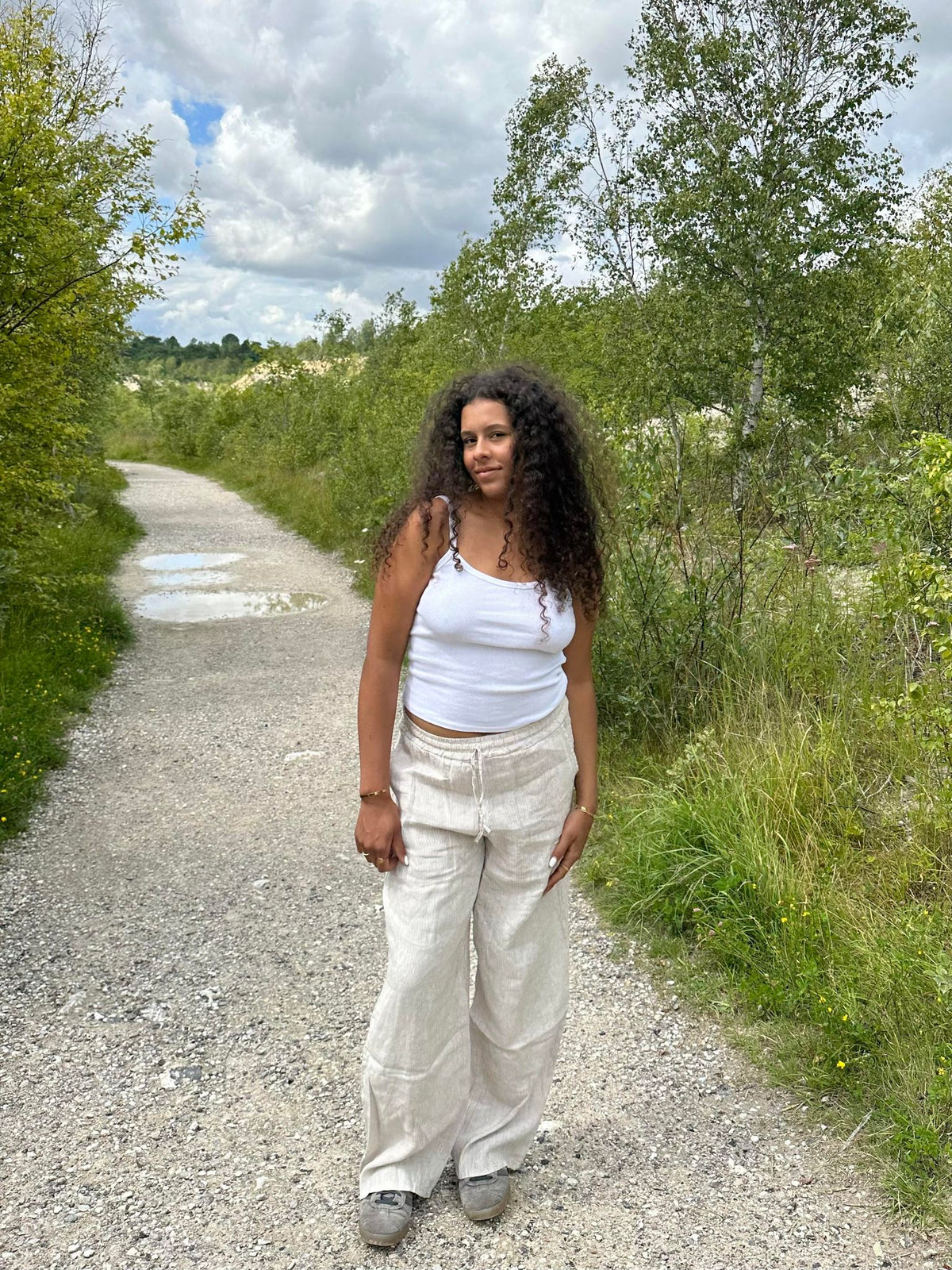 Milana linen pants - beige/white stripes