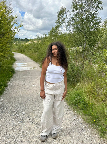 Milana linen pants - beige/white stripes