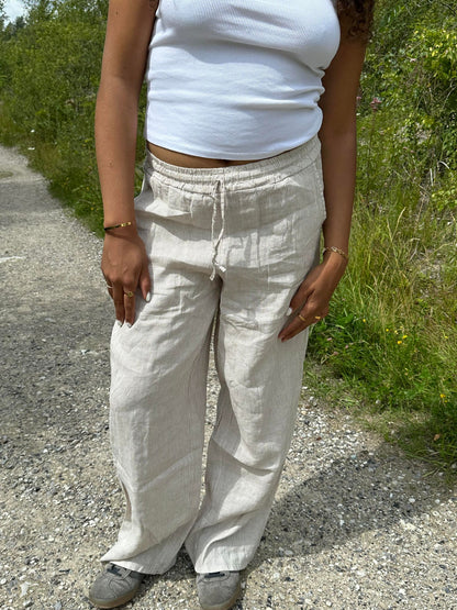 Milana linen pants - beige/white stripes