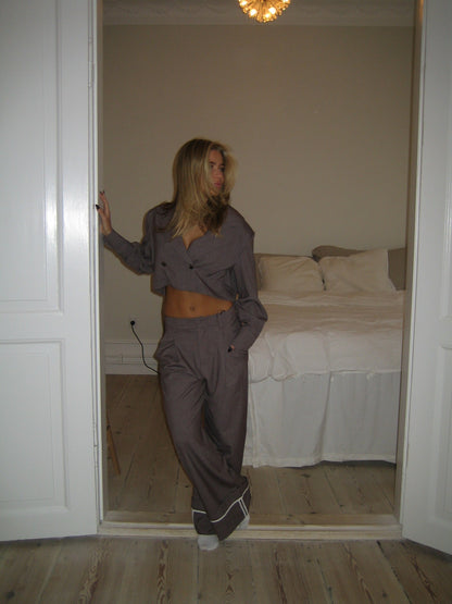 Katrine suit pants with details - Brown melange