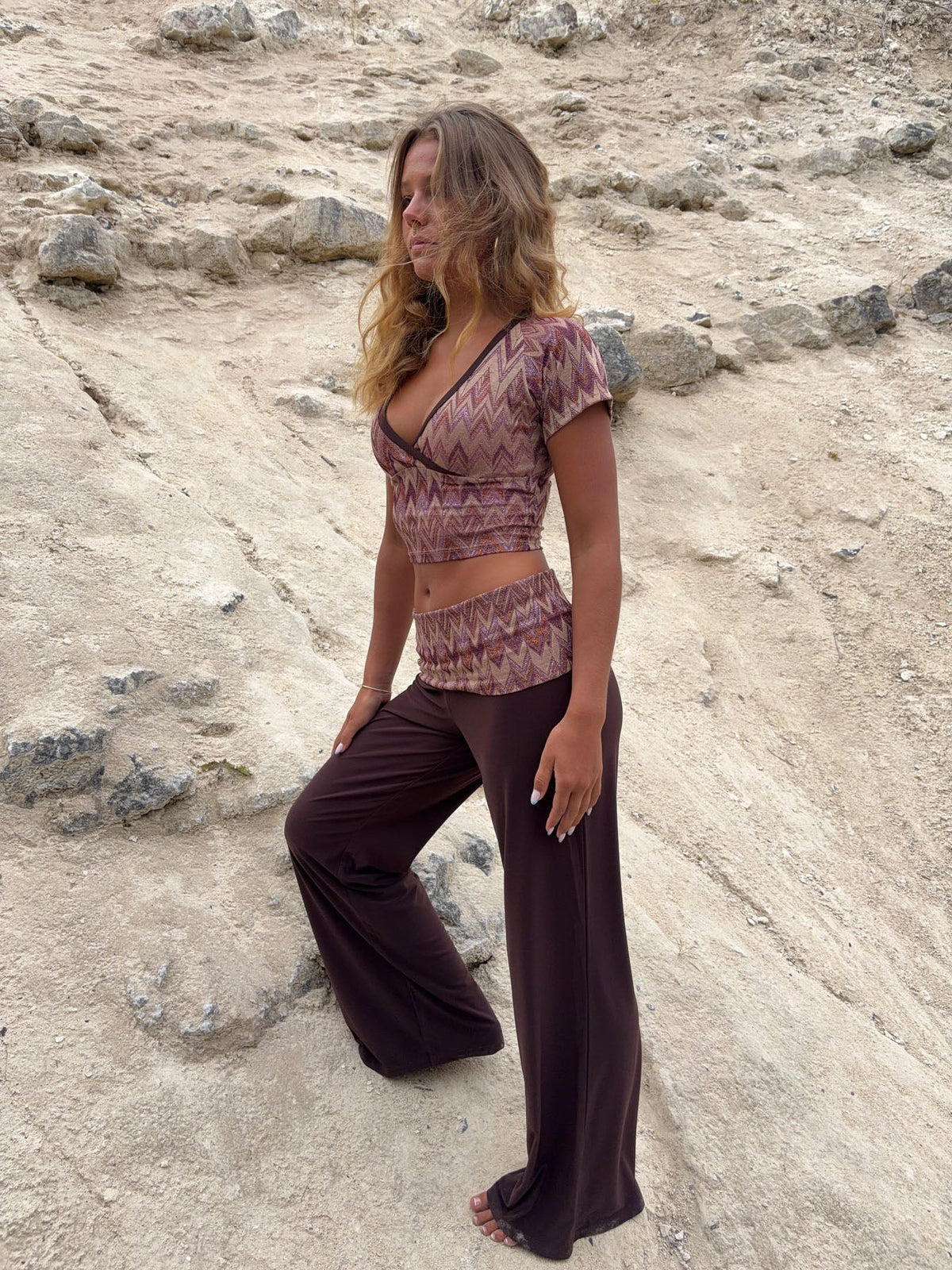 Cosimana pants with glitter waistband – Brown