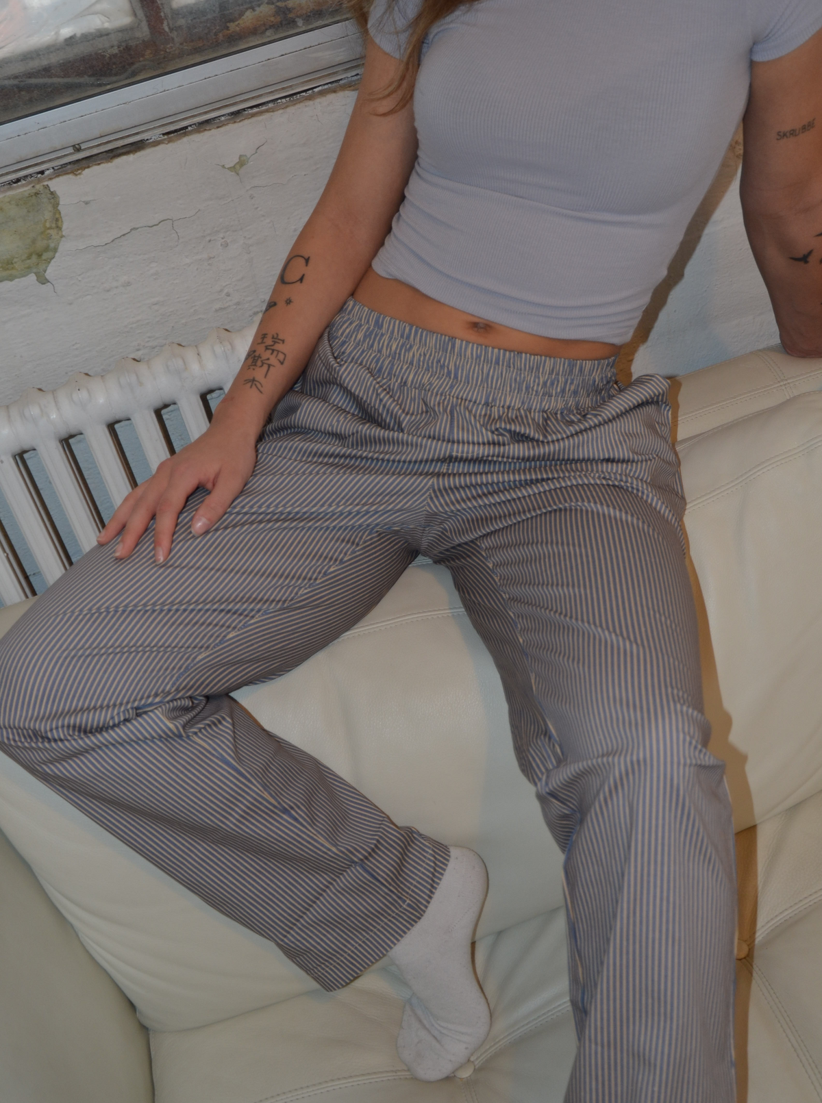 Zuri pants with stripes - Blue/beige
