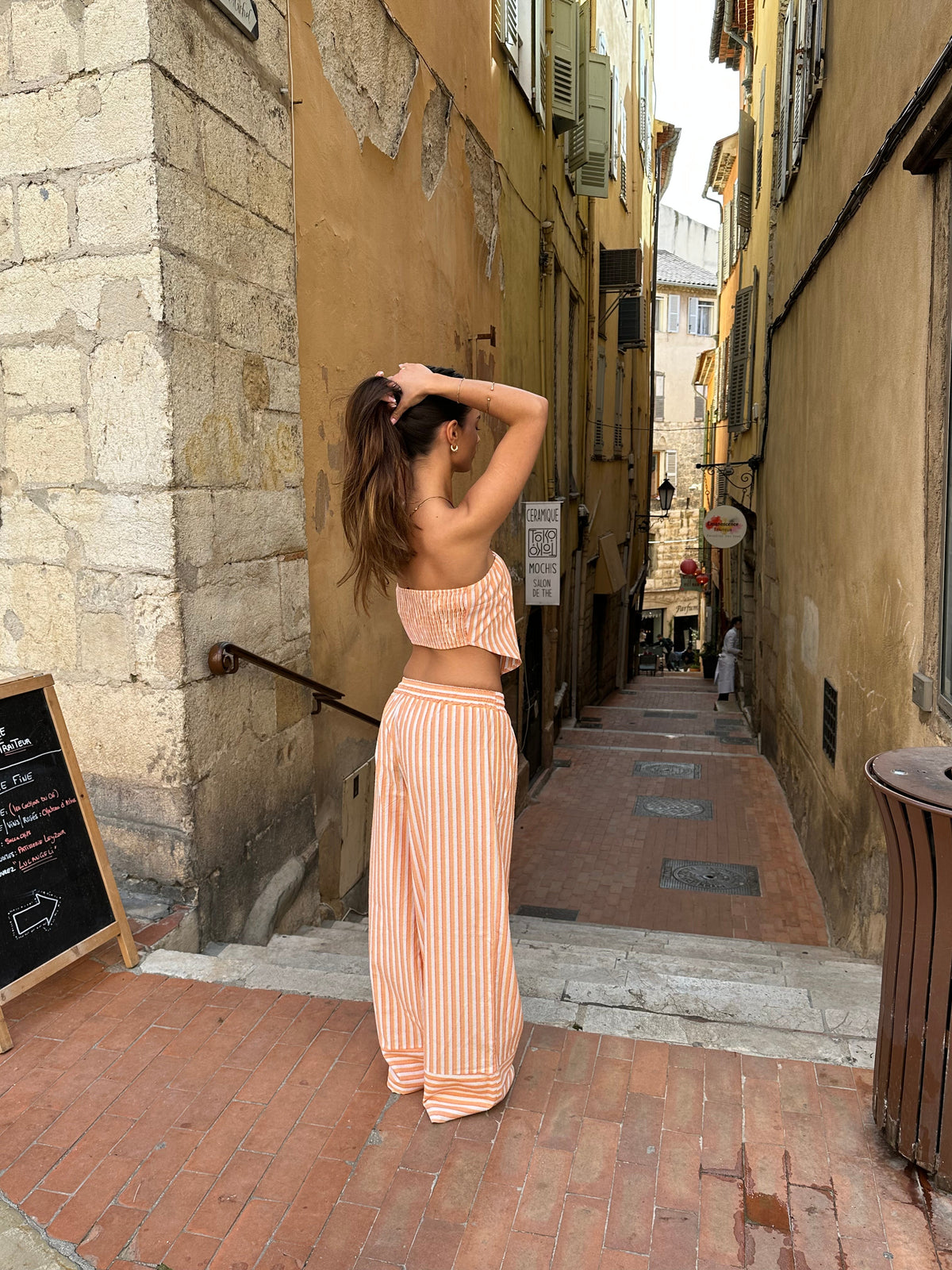 Aura striped trousers - Orange/white