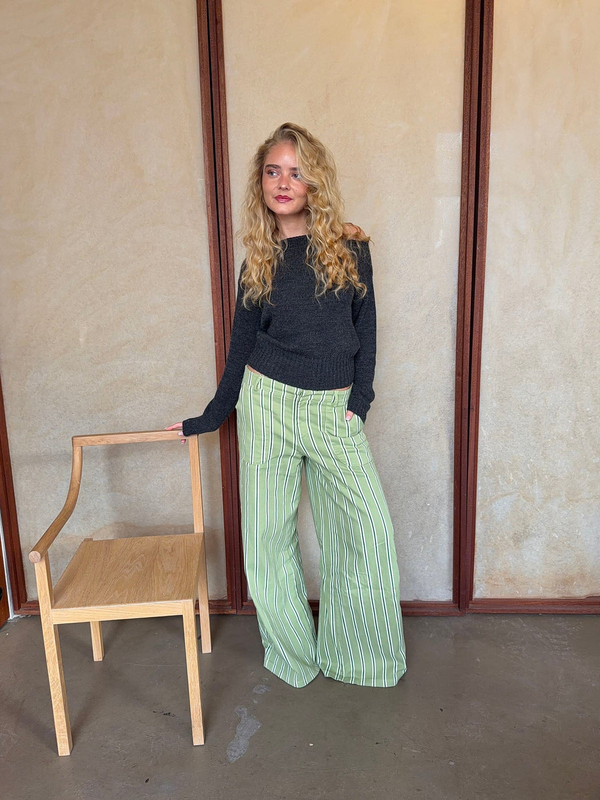 Lonny trousers with stripes – Green