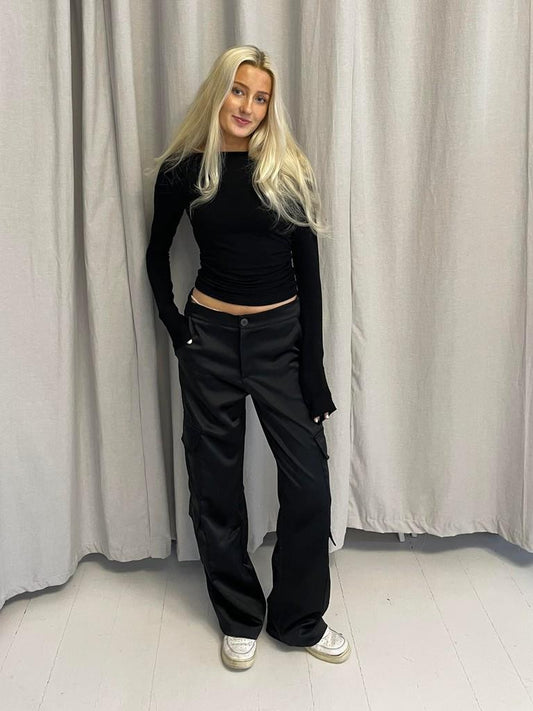 Fauna satin cargo pants - Black