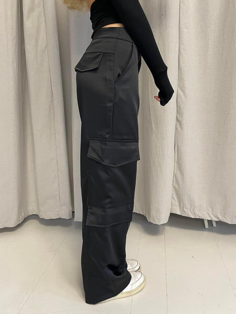 Fauna satin cargo pants - Black