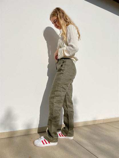 Rebecca linen pants - olive green