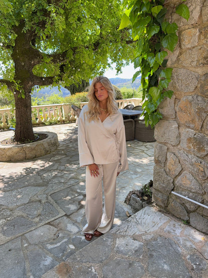 Cammie satin loose pants - White