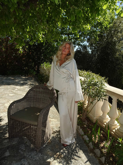 Cammie satin loose pants - White