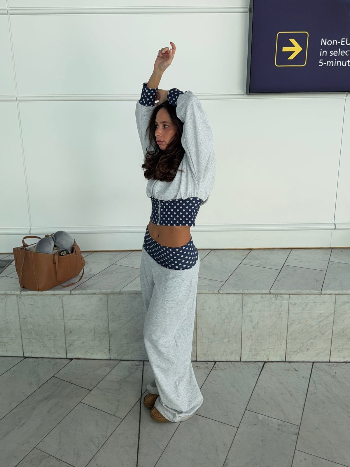 May sweatpants with polka dots - Grey/navy/white