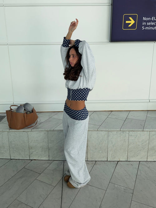 May sweatpants with polka dots - Grey/navy/white