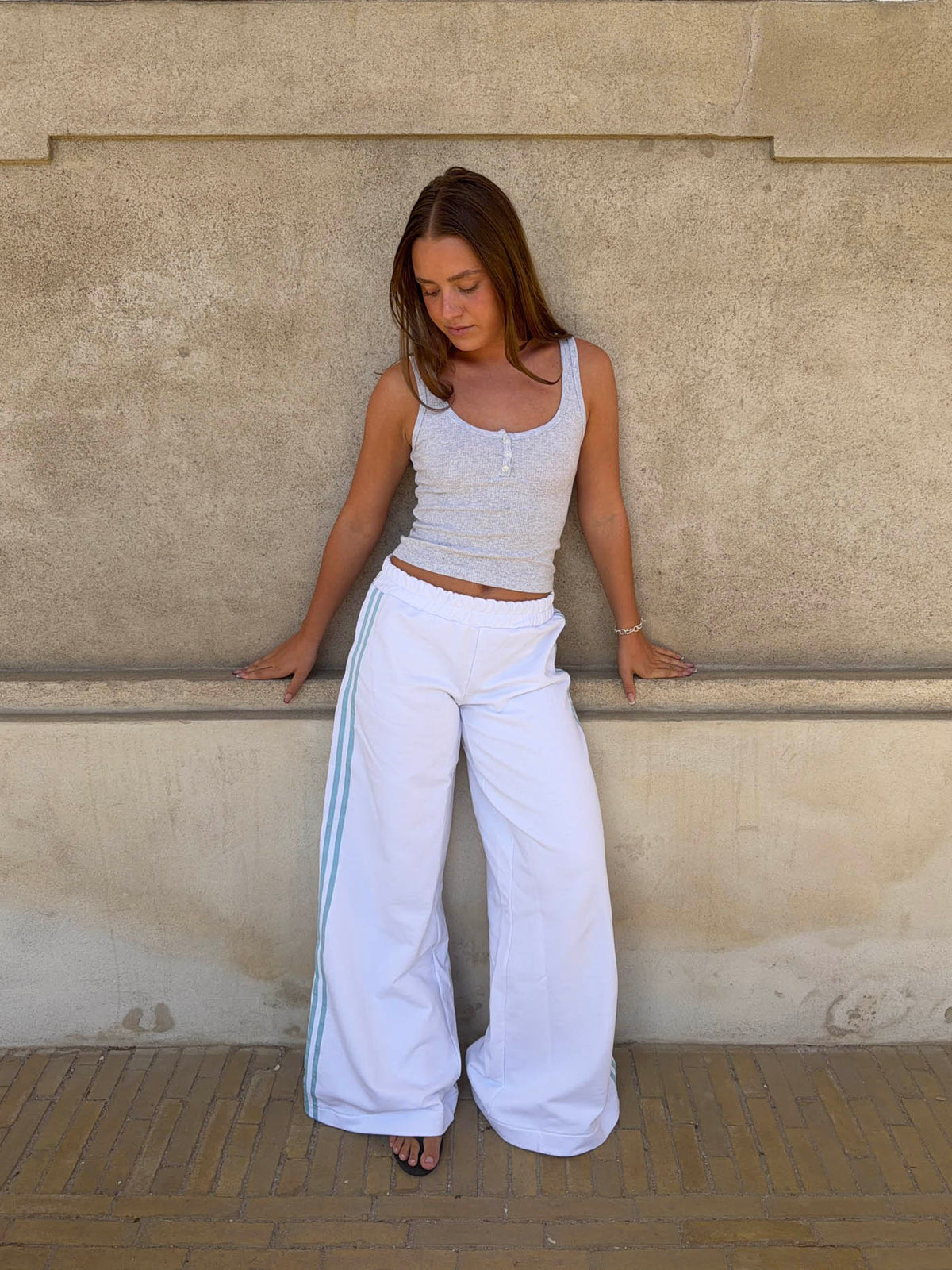 Selma sweatpants with stripes - White/baby blue