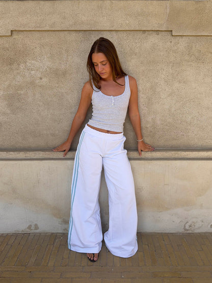 Selma sweatpants with stripes - White/baby blue